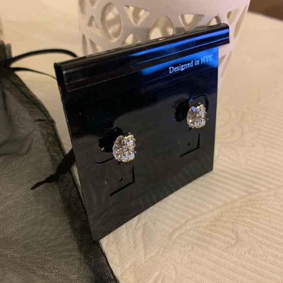 Round & Pear CZ Dangle Earrings- clear, silver - Picture 4 of 4